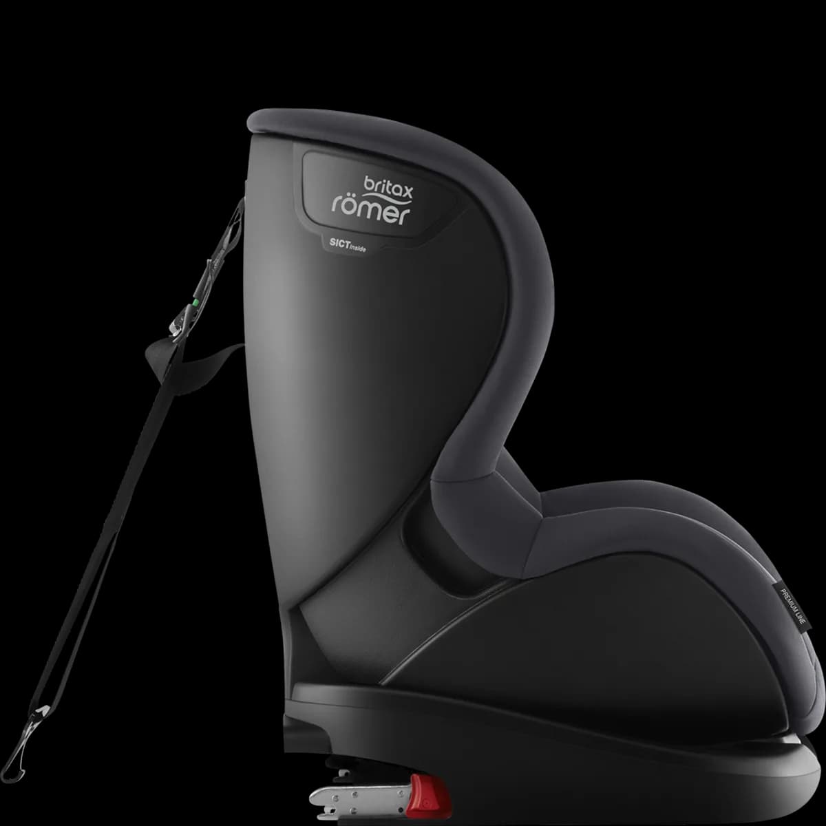 Britax Römer Trifix 2 i-Size car seat from the side with its top tether strap