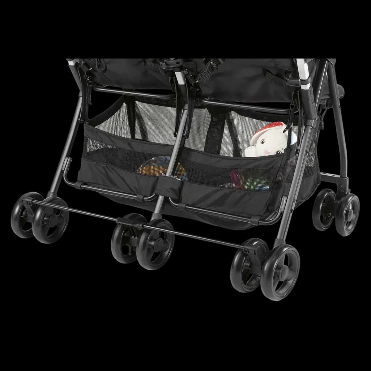Large basket under the seats of the Chicco Ohlalà 2 Twin stroller