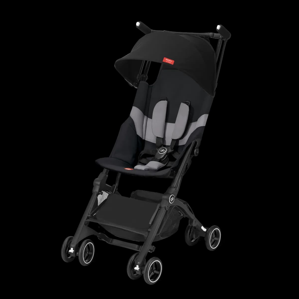 Cybex GB Pockit Plus compact stroller in black with its canopy open