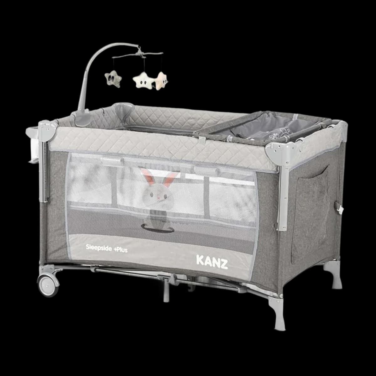 Kanz Sleepside Plus travel cot with the raised bassinet level in place