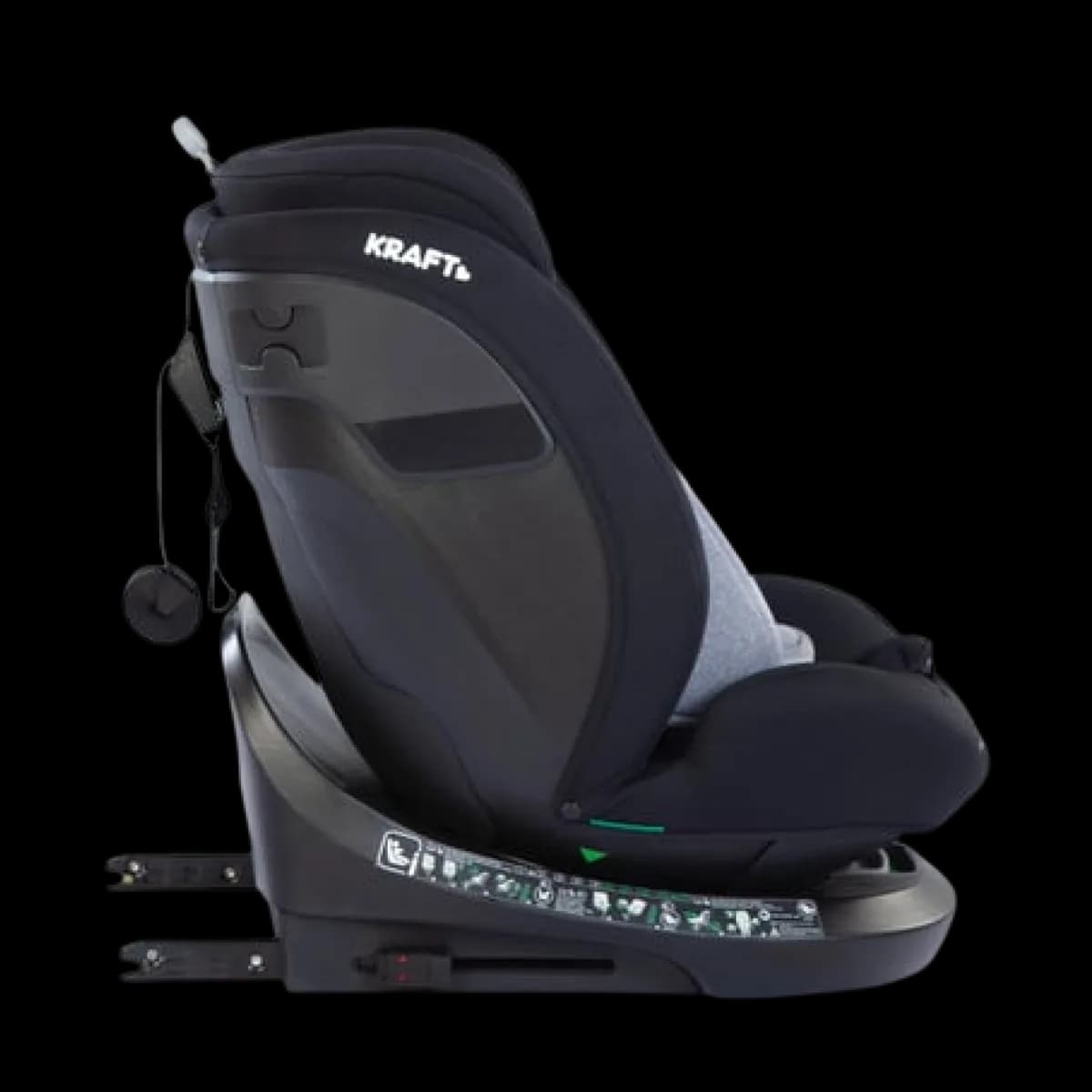 Kraft Safe Spin car seat from the side, showing its ISOFIX connectors